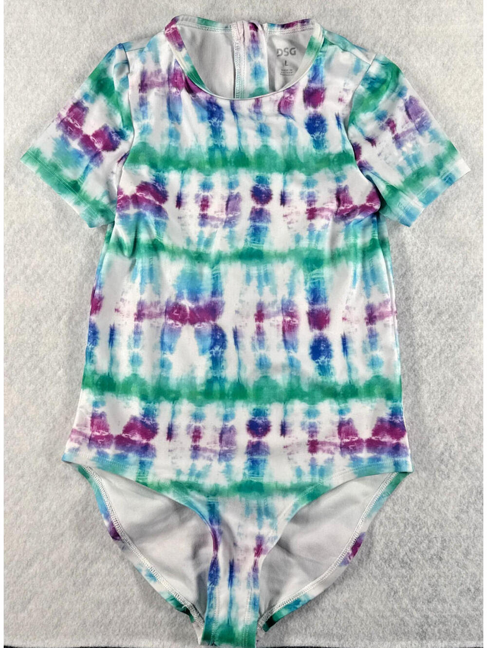 DSG Girls XS Tie Dye UPF 50+ Short Sleeve Zip Back One Piece Swimsuit NWT